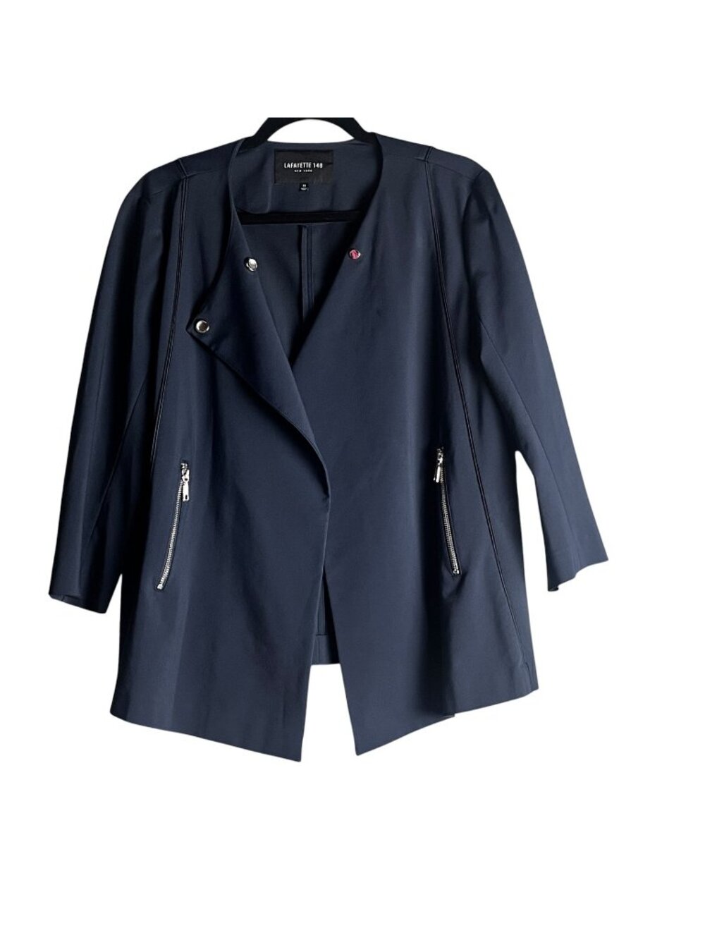 Lafayette 148 New York Jacket Womens 12 Blue Cotton Blend Moto Zip Pockets